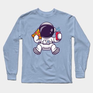 Cute Astronaut With Pizza And Soda Cartoon Long Sleeve T-Shirt